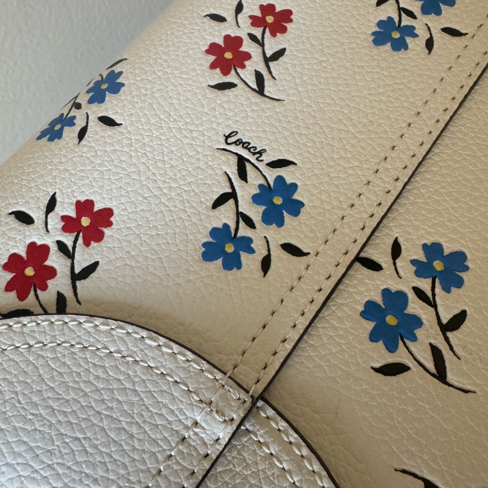 Coach White Leather Bag with Red and Blue Floral Design - Picture 10 of 11